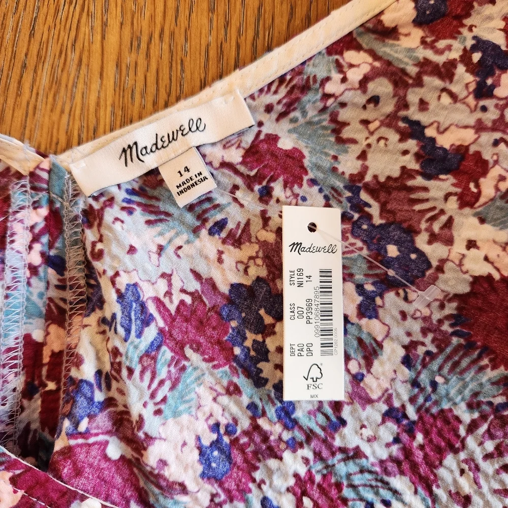 NEW Madewell Floral Seersucker Short Sleeve Top Size 14